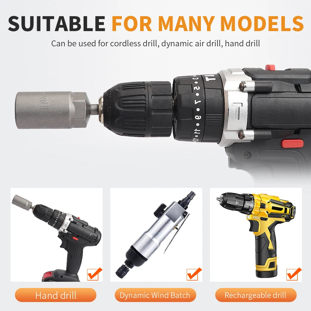 Length Deepen Impact Socket Adapter 5.5-19mm Power Nut Driver Socket Set 1/4-inch Hex Shank Screwdriver Key Head Hand Tool Set | 2