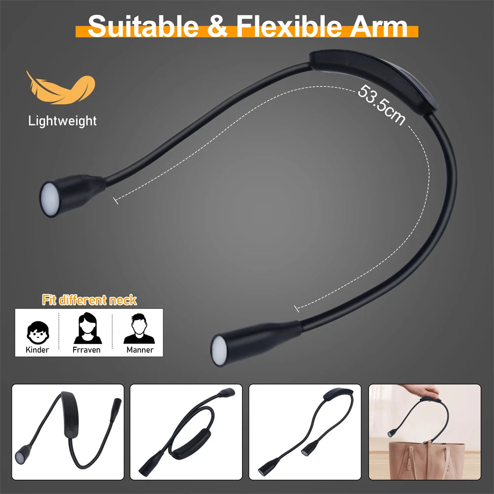 LED Reading Neck Light Usb Rechargeable Book Lamp 360° Flexible Arm Reading Book Light Read Neck Lamp Study Reading Night Light | 3