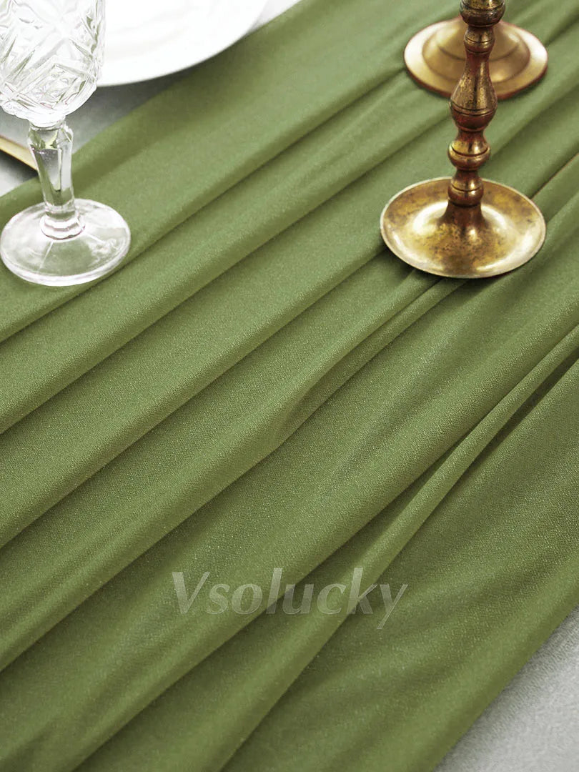 Table Runner Luxury Sheer for Wedding Rustic Boho Party Bridal Shower Birthday Christmas Decorations | Color:Olive Green