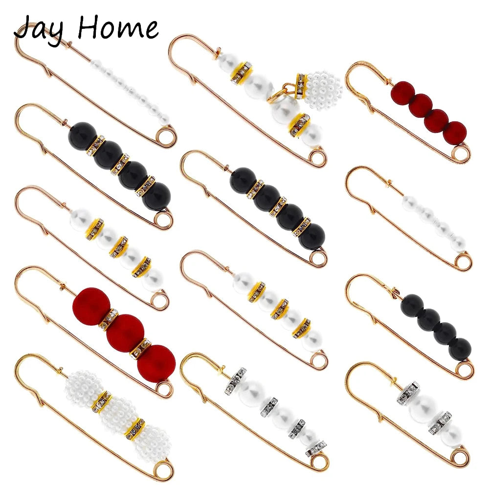 4/1PCS Heavy Duty Safety Pins Pearl Embellishment Brooch Pin Decorative Sweater Clips Safety Pins for Brooches Decorative Crafts | 1