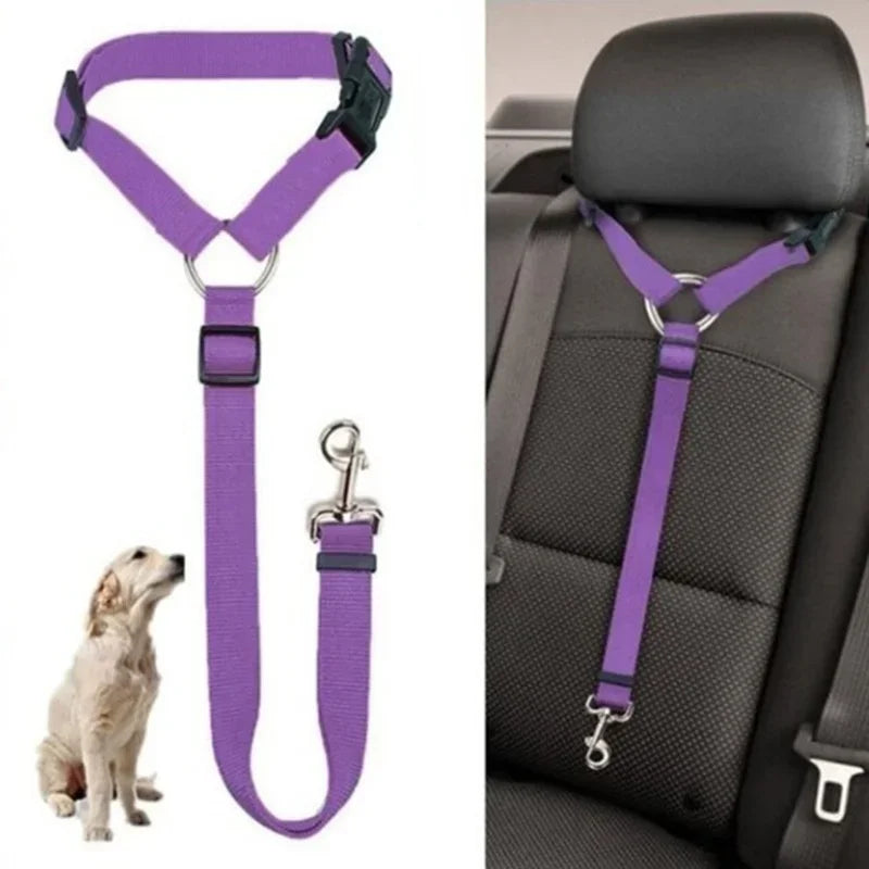 Solid Color Two-in-one Pet Car Seat Belt Nylon Lead Leash Backseat Safety Belt Adjustable Dogs Harness Collar Pet Accessories | 0