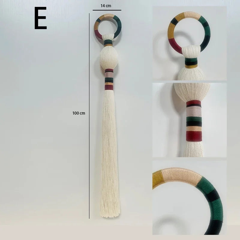 Boho Macrame Spherical Ball Hanging Decor Handwoven Unique Wall Sculpture Modern Organic Art for Living Room Bedroom Home Decor | Color:14x100cm-E