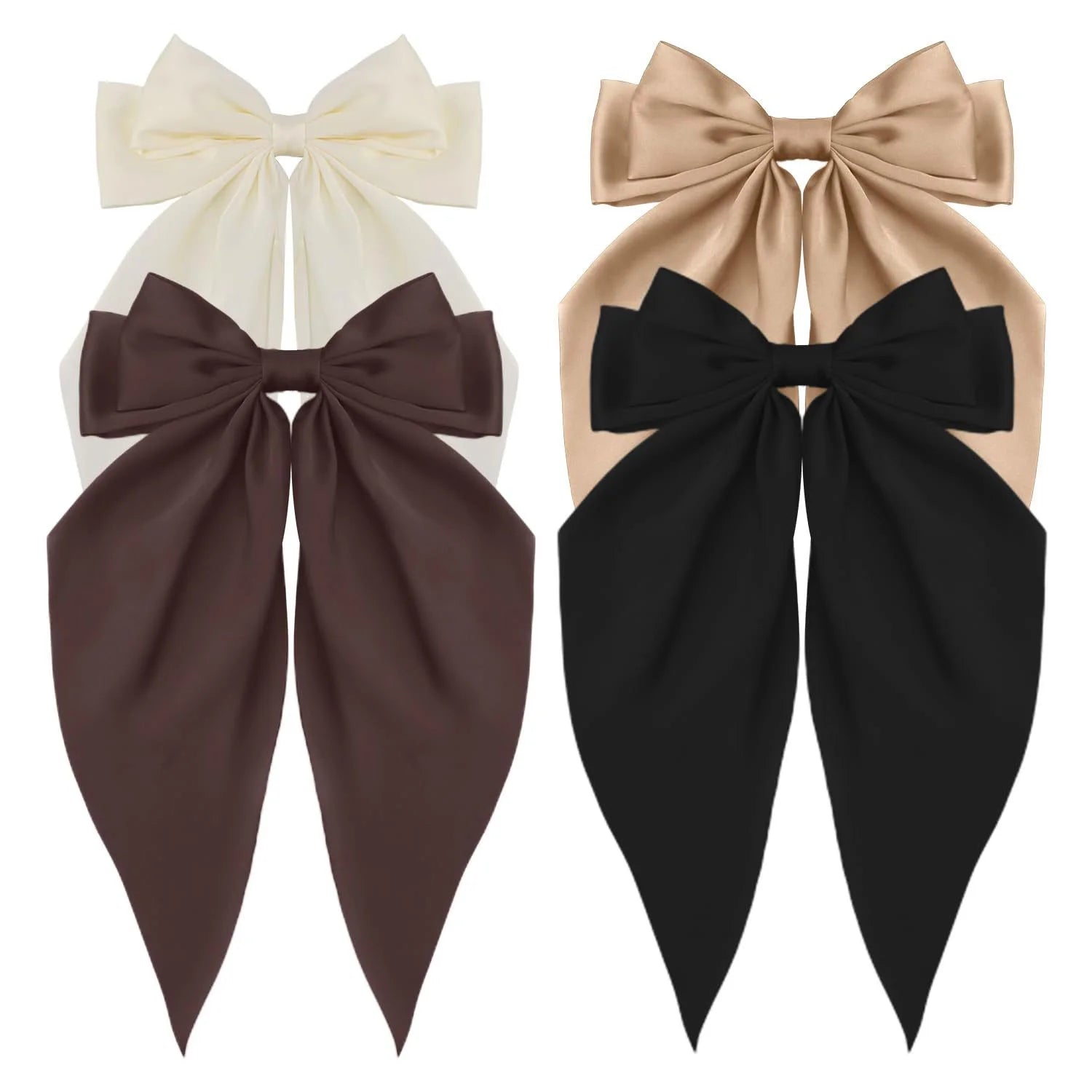 Korean Accessories Hair Clips for Women Girls Big Bowknot Solid Satin Long Ribbon Bows Spring Clamp Barette Cheveux Femme 2023 | Color:S11-4PCS