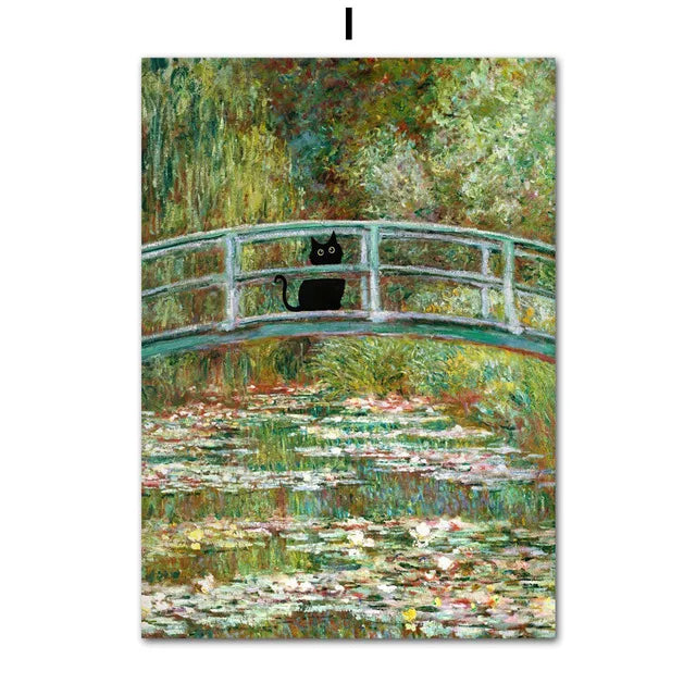 Funny Art Matisse Monet Black Cat Van Gogh Sunflowers Canvas Painting Posters and Prints Wall Pictures for Living Room Decor | Color:I