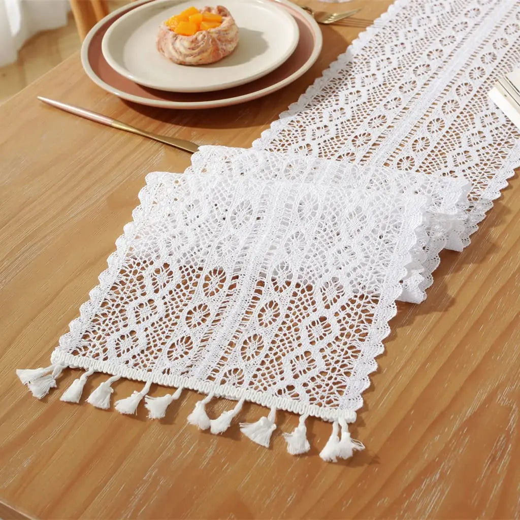 Table Runner Farmhouse Style Cotton Lace Boho Table Runner Vintage Home Bridal Shower Country Wedding Party Coffee Table Decor | 4