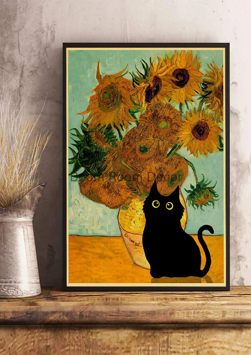 Digital Cats Cute Poster Kraft Paper Prints Modern DIY Funny Cartoon Room Painting Prints Art Picture Posters Living Room Decor | Color:Z123-1