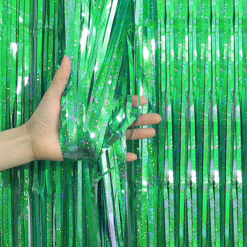 2/3M Party Background Wedding Decoration Foil Fringe Curtain Sequin Bachelorette Photo Backdrop Wall Curtain Birthday BabyShower | Color:Laser Green