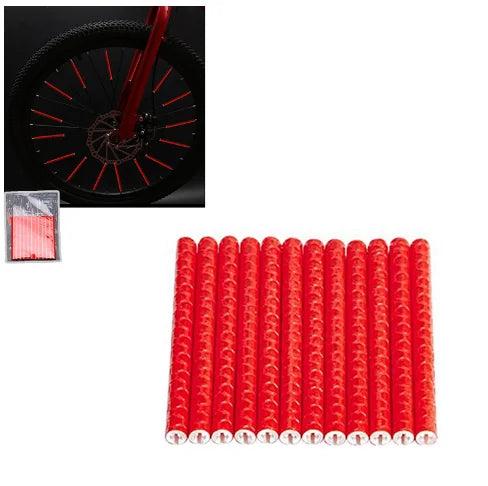 12pcs/Bag Bicycle Spoke Reflective Strip 7.5cm MTB Bike Wheel Rim Spoke Sticker Tube Warning Strip DIT Riding Reflective Stripe | Color:Red