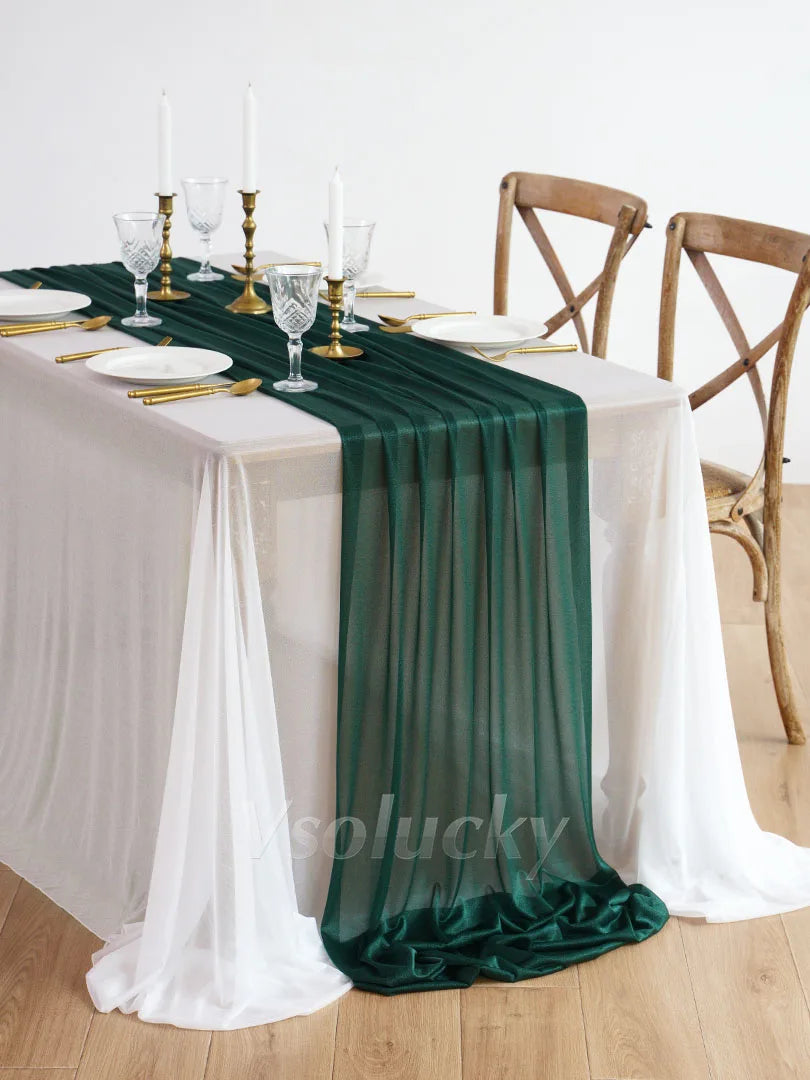 Table Runner Luxury Sheer for Wedding Rustic Boho Party Bridal Shower Birthday Christmas Decorations | Color:Dark Green