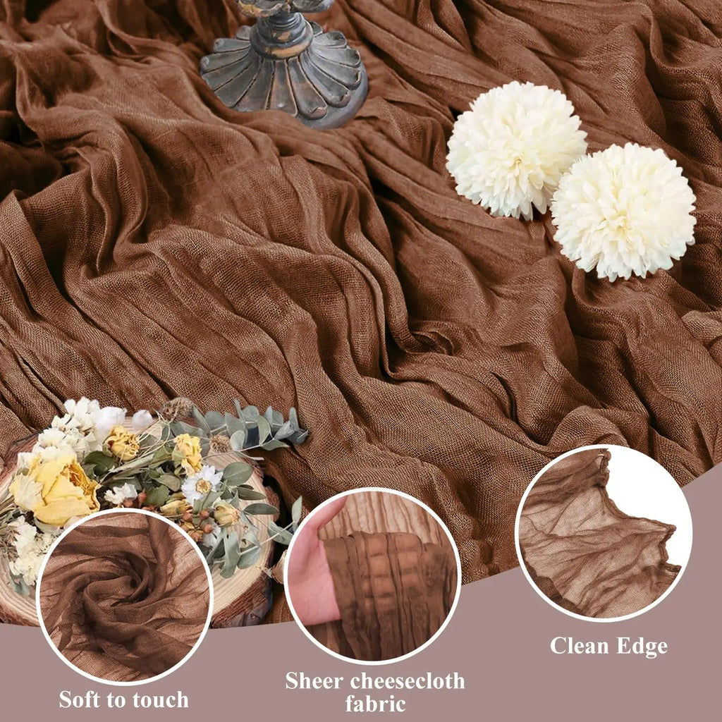 90x300cm Brown Cheesecloth Table Runners Boho Sheer Tablecloth for Wedding Shower Birthday Bridal Party Home Dinning Decoration | 1