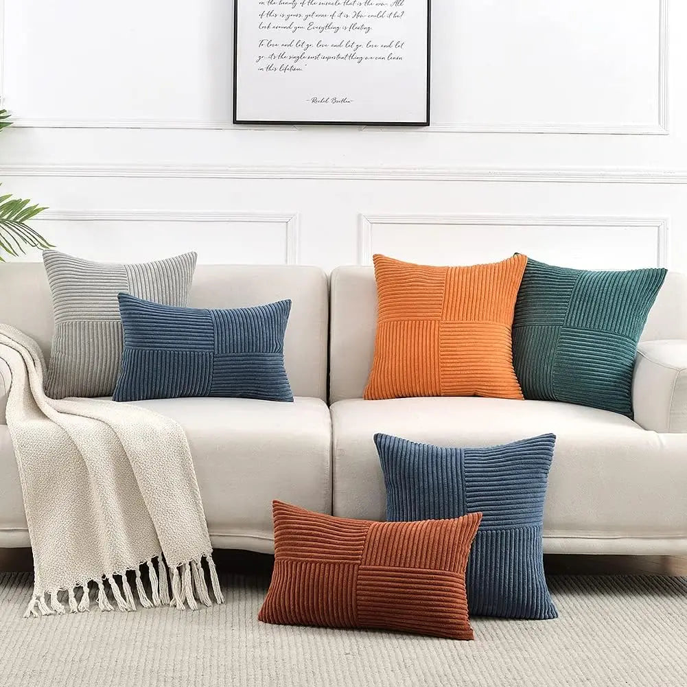 Splicing Cushion Cover Boho Decorative Corduroy Throw Pillow Covers 18x18 Inch for Couch Bed Sofa Room Farmhouse Fall Home Decor | 5