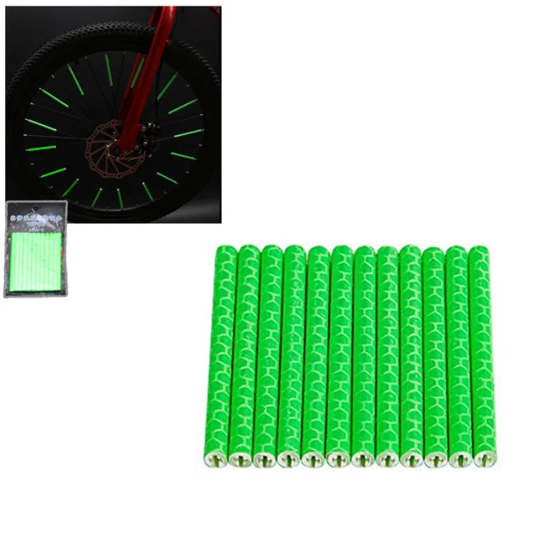 12pcs/Bag Bicycle Spoke Reflective Strip 7.5cm MTB Bike Wheel Rim Spoke Sticker Tube Warning Strip DIT Riding Reflective Stripe | Color:Green