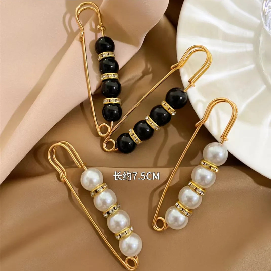 4/1PCS Heavy Duty Safety Pins Pearl Embellishment Brooch Pin Decorative Sweater Clips Safety Pins for Brooches Decorative Crafts | Color:4