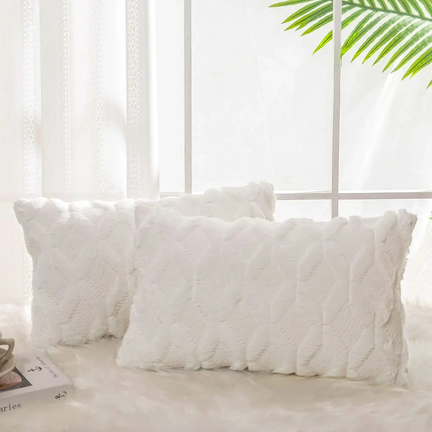 White Plush Pillow Cover Square Cushion Cover 30x50cm Boho Style Pillowcase For Living Room Chair Home Decor House Cushions | 0