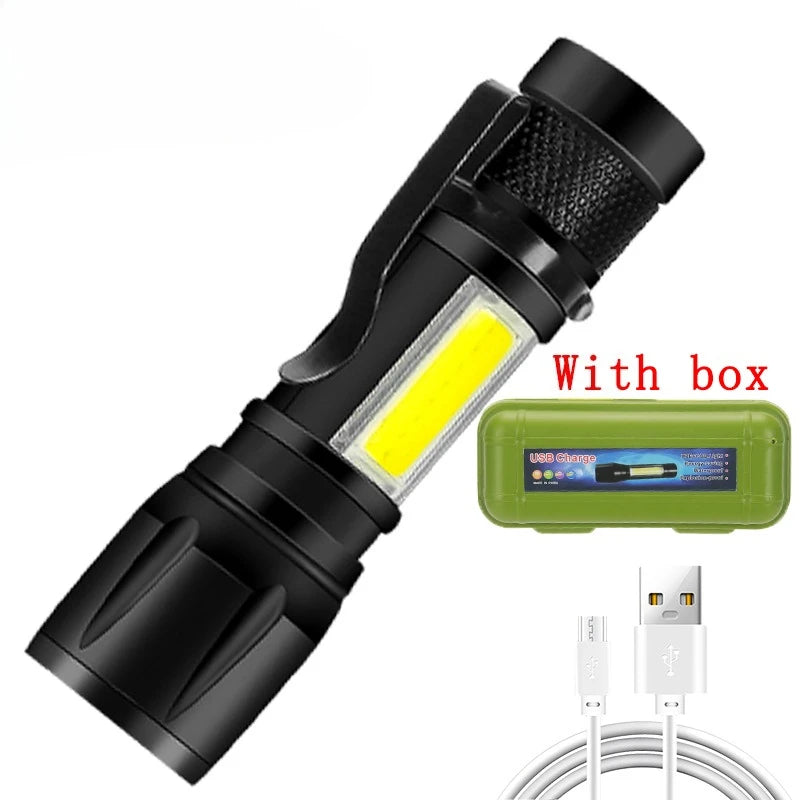 Rechargeable LED Flashlight Zoomable Torch with LCD Display 3 Modes Waterproof High Power Hand Light Outdoor Wilderness Camping | Emitting Color:Mini 1PC with Box