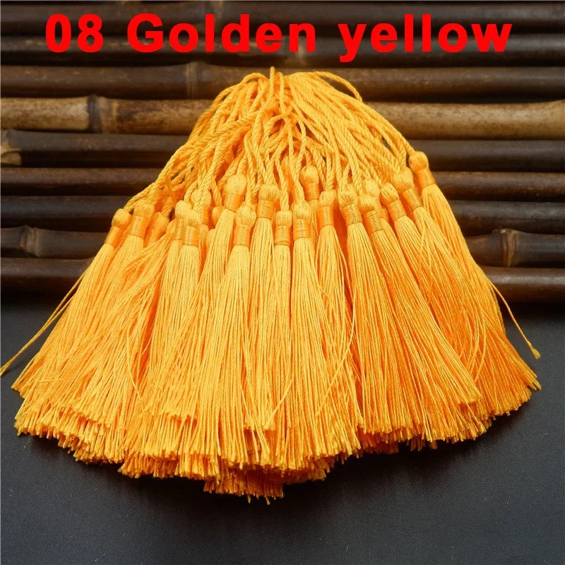 100pcs/lot 13cm Tassel Silk Fringe Silky Floss Bookmark Tassels Mini Tassels For DIY Craft Jewelry Making Souvenir Bookmarks | Color:08 GoldYellow