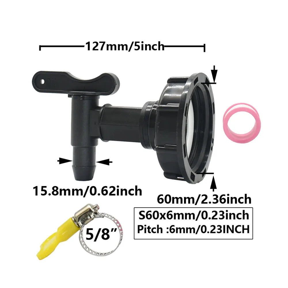 3/4" IBC Tank Tap Adapter Coarse Thread S60 to 5/8" Hose Connector Valves Fittings Garden Water Tanks Faucet Replacement | Color:B