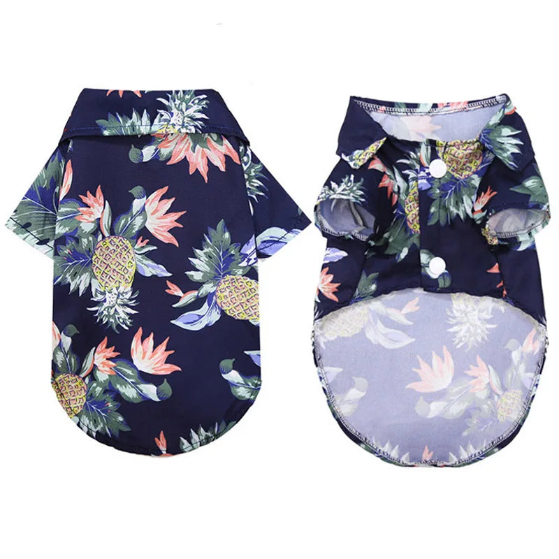 Summer Dog Clothes Coconut Tree Pineapple Flower Print Dog Cat Shirt Short Sleeve Fashion Beach Hawaiian Style Clothes For Pets | 1