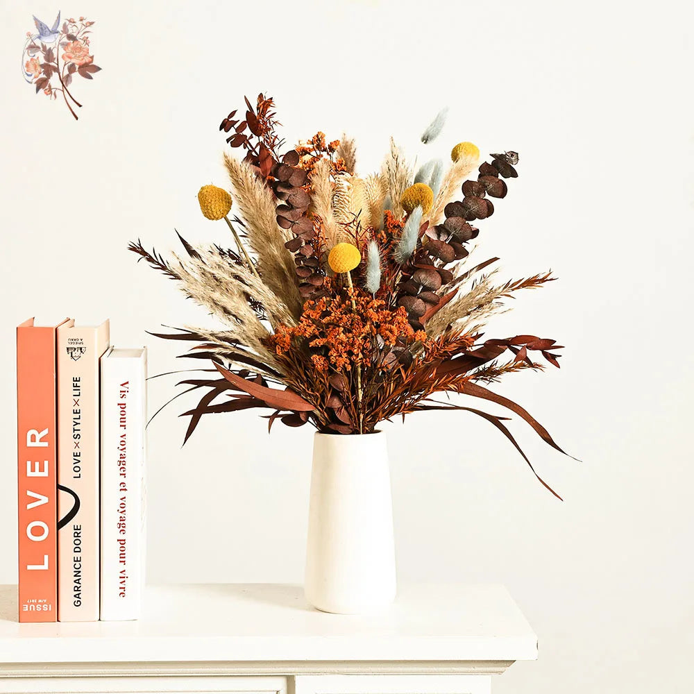 40pcs Preserved Flowers Orange Eucalyptus Pampas Bouquets Tropical Boho Home Decor Artificial Plants Fall Wedding Arrangement | 1