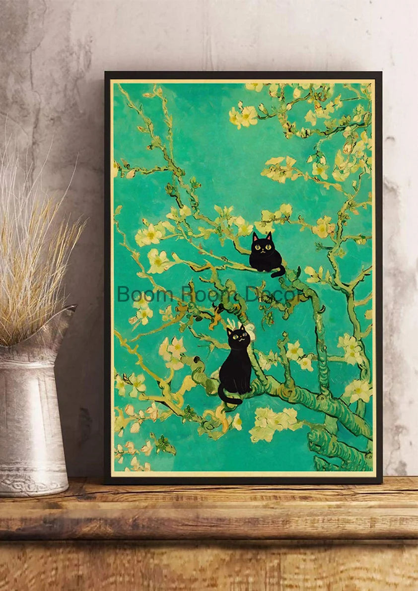 Digital Cats Cute Poster Kraft Paper Prints Modern DIY Funny Cartoon Room Painting Prints Art Picture Posters Living Room Decor | Color:Z123-26