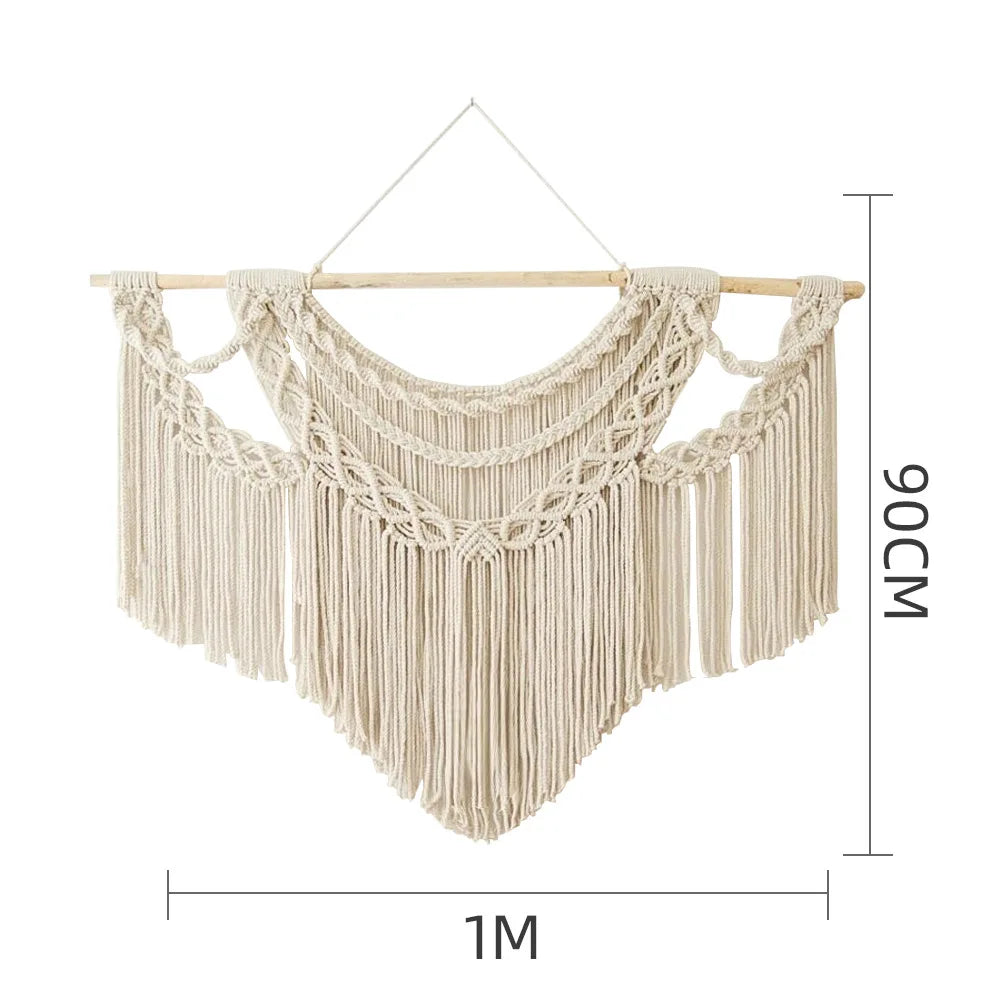 Large Macrame Wall Hanging Tapestry with Wooden Stick Hand-Woven Bohemia Tassel Curtain Tapestry Wedding Backgrou Boho Decor | 5