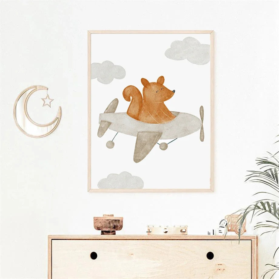 Boho Space Rocket Bear Mouse Hedgehog Custom Name Nursery Wall Art Children's Prints Posters Canvas Painting For Kids Room Decor | 4