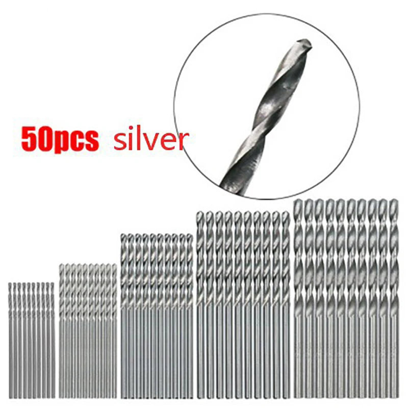 100/50Pcs Titanium Coated Drill Bits HSS High Speed Steel Set Tool Quality Power Tools 1/1.5/2/2.5/3mm | Color:50pcs Silver