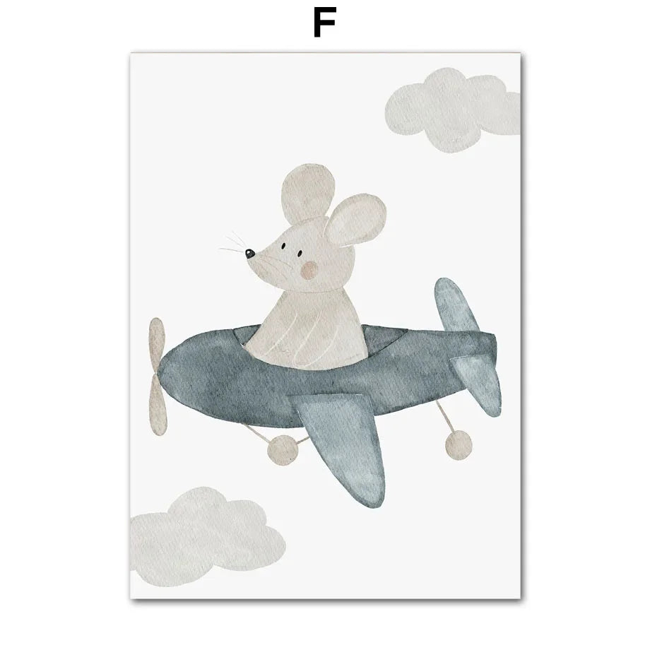 Boho Space Rocket Bear Mouse Hedgehog Custom Name Nursery Wall Art Children's Prints Posters Canvas Painting For Kids Room Decor | Color:F