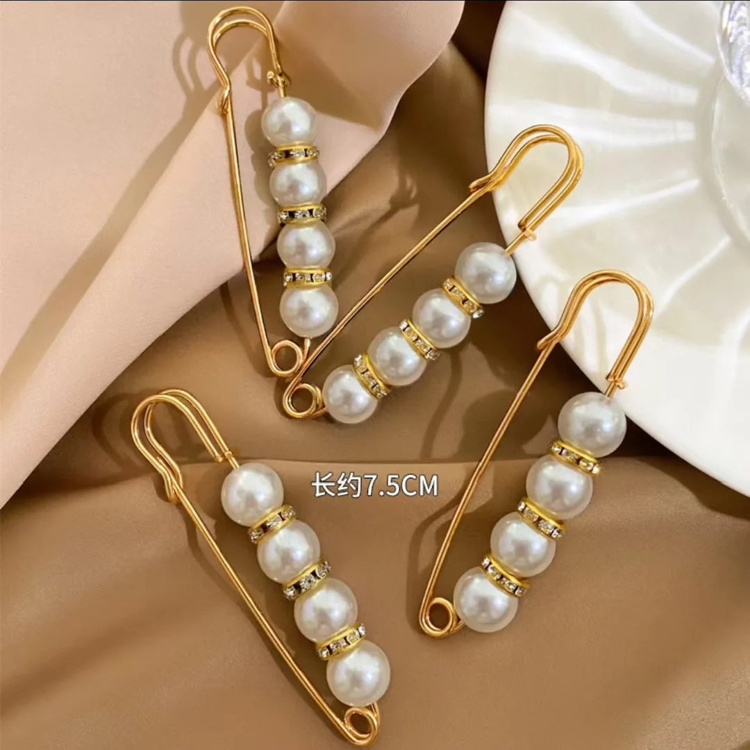 4/1PCS Heavy Duty Safety Pins Pearl Embellishment Brooch Pin Decorative Sweater Clips Safety Pins for Brooches Decorative Crafts | Color:2