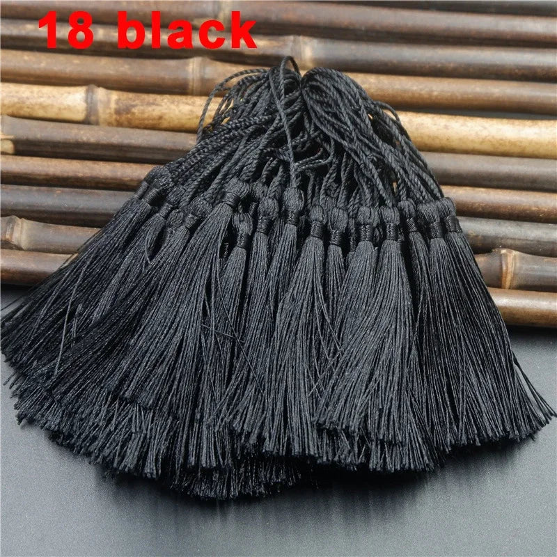 100pcs/lot 13cm Tassel Silk Fringe Silky Floss Bookmark Tassels Mini Tassels For DIY Craft Jewelry Making Souvenir Bookmarks | Color:18 Black