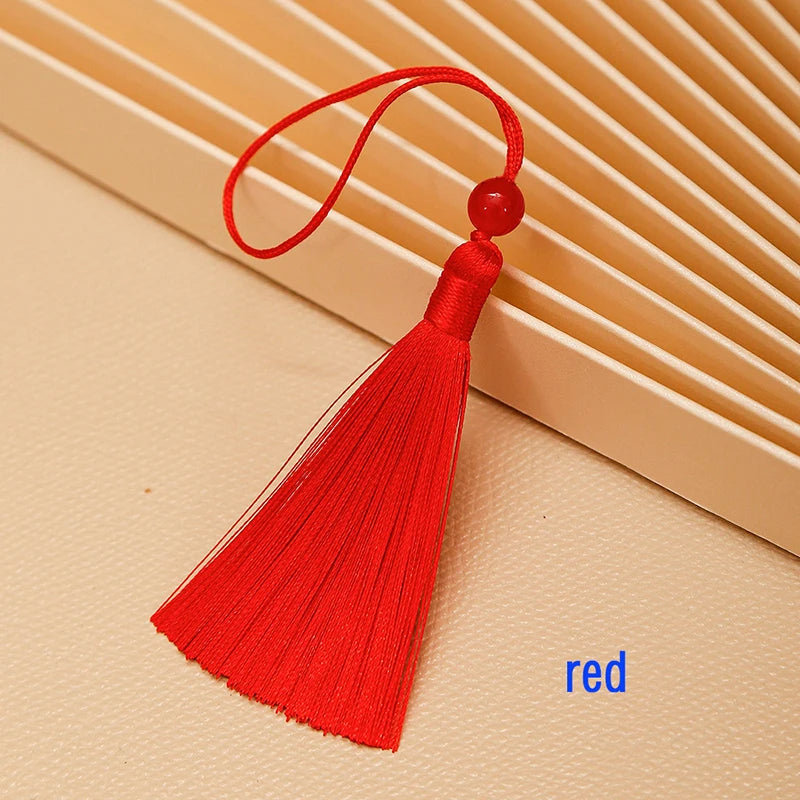 10pcs Tassels For Crafts Silky Tassel Handmade Soft Mini Tassels With Jade Beads for DIY Jewelry Making Bookmarks Crafts Decor | Color:red