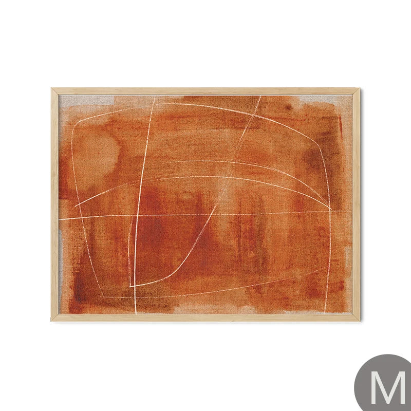 Abstract Thistles Marbled Garden Revival Stallion Terracotta Line Decor Painting Canvas Wall Art Print Poster Picture LivingRoom | Color:M