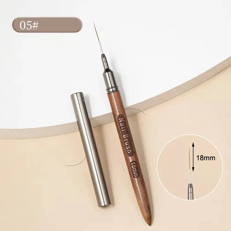 Nail Brush Wood Handle Gel Nail Art Liner DIY Painting Brush Drawing Lines Stripe Flower Painting Pen UV Gel Manicure Salon Tool | Color:Brown-18mm