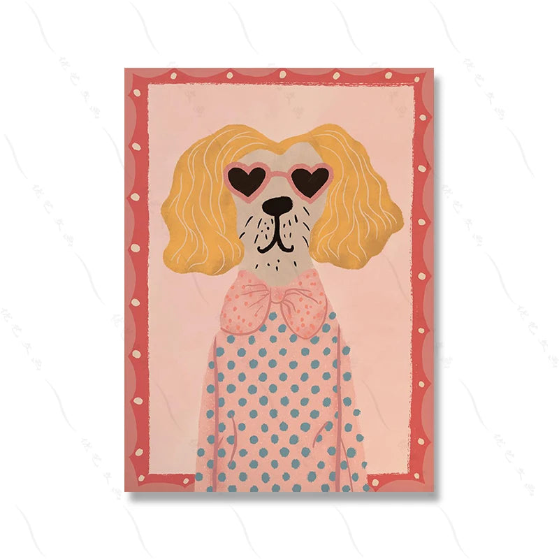 Fashion Dog Lion Leopard Surfer Seagull Poster Animal Wall Art Kids Room Decor Boho Nursery Print Safari Montessori Illustration | Color:Picture 3