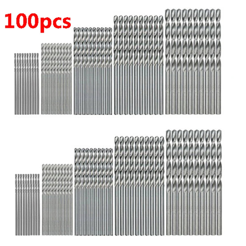 100/50Pcs Titanium Coated Drill Bits HSS High Speed Steel Set Tool Quality Power Tools 1/1.5/2/2.5/3mm | Color:100pcs Silver