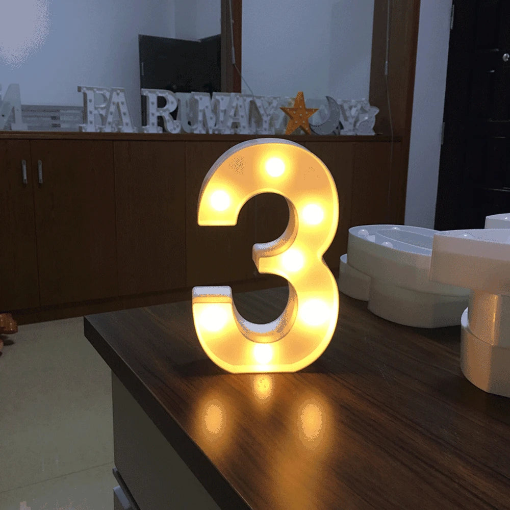 Luminous Number Lamp Alphabet Letter LED Lights Birthday Valentine's Day Wedding Party Decor 0-9 Digital A-Z Letters Night Light | Color:3