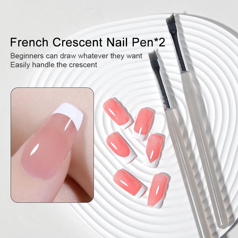 RSNAIL Nail Art Liner Brushes French Stripe Nail Line Painting Pen 18mm Slender Long Line Drawing Brush UV Gel DIY Manicure Tool | Color:French Brush 2pcs