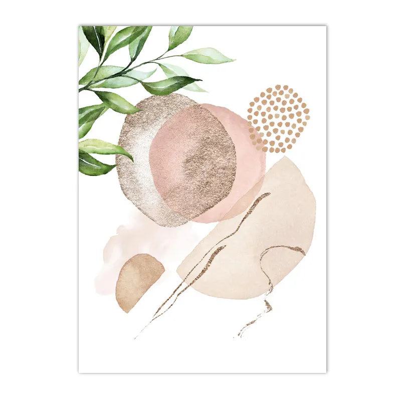 Modern Abstract Beige Pink Geometric Green Leaf Minimalist Poster Canvas Painting Boho Wall Art Print Pictures Living Room Decor | Color:A1650