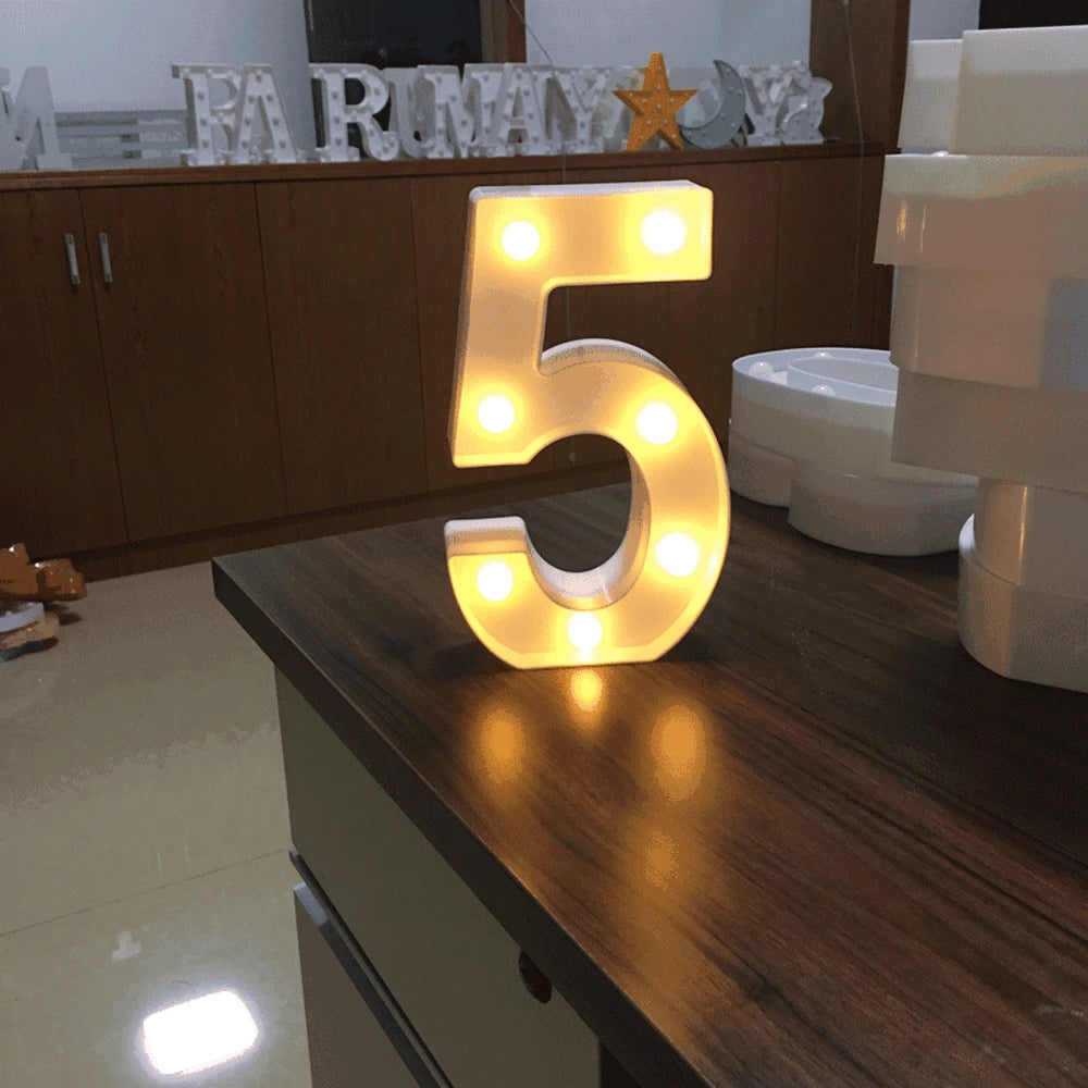 Luminous Number Lamp Alphabet Letter LED Lights Birthday Valentine's Day Wedding Party Decor 0-9 Digital A-Z Letters Night Light | Color:5