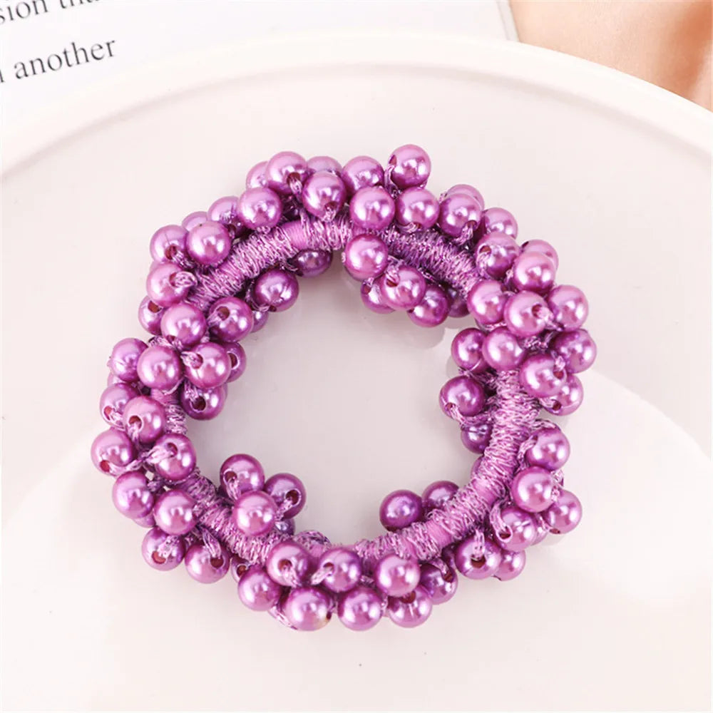 Crystal Hair Ties Boho Elastic Hair Scrunchies Pearl Hair Ropes Bead Ponytail Holders Hair Accessories For Women and Girls | Color:A3-a-SP005-A