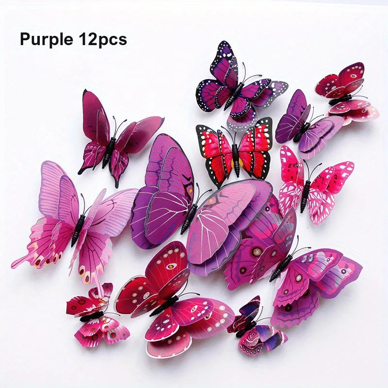 12pcs 3D Double Layer Butterflies Wall Stickers Living Room Decor Wedding Kids Room Decoration DIY Wall Art Magnet Stickers | 5