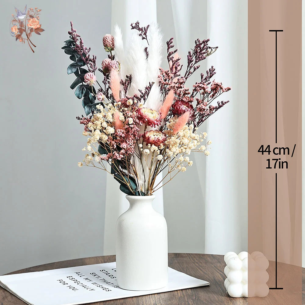 Nature Dry Helichrysum Bracteatum Eucalyptus Colorful Flower Bouquet Boho Chic Centerpieces for Wedding Pampas Grass Home Decor | 4