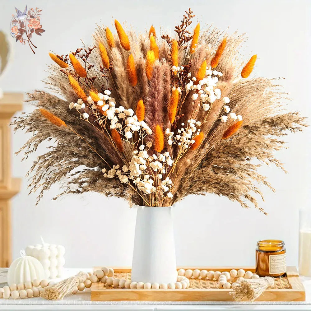 Autumn Dried Fluffy Pampas Bunny Tails Boho Home Nature Flower Bouquet Baby Breath Living Room Vase Decor Wedding Couples Gift | 0