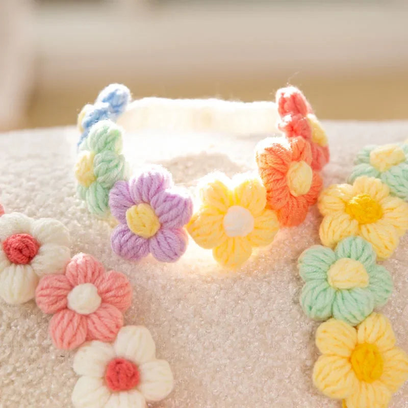 Cute Ins Style Cat Dog Knitted Collar Crochet Flowers Collar Pet Drool Scarf Bib Pet Necklace Accessories Pure Hand Knitting | 2