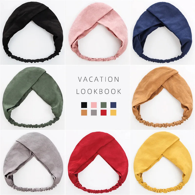 Cross Turban Solid Headbands for Women Twist Knotted Boho Suede Hair Bands For Girls Sweet Bow Headwrap Vintage Hair Accessories | 1