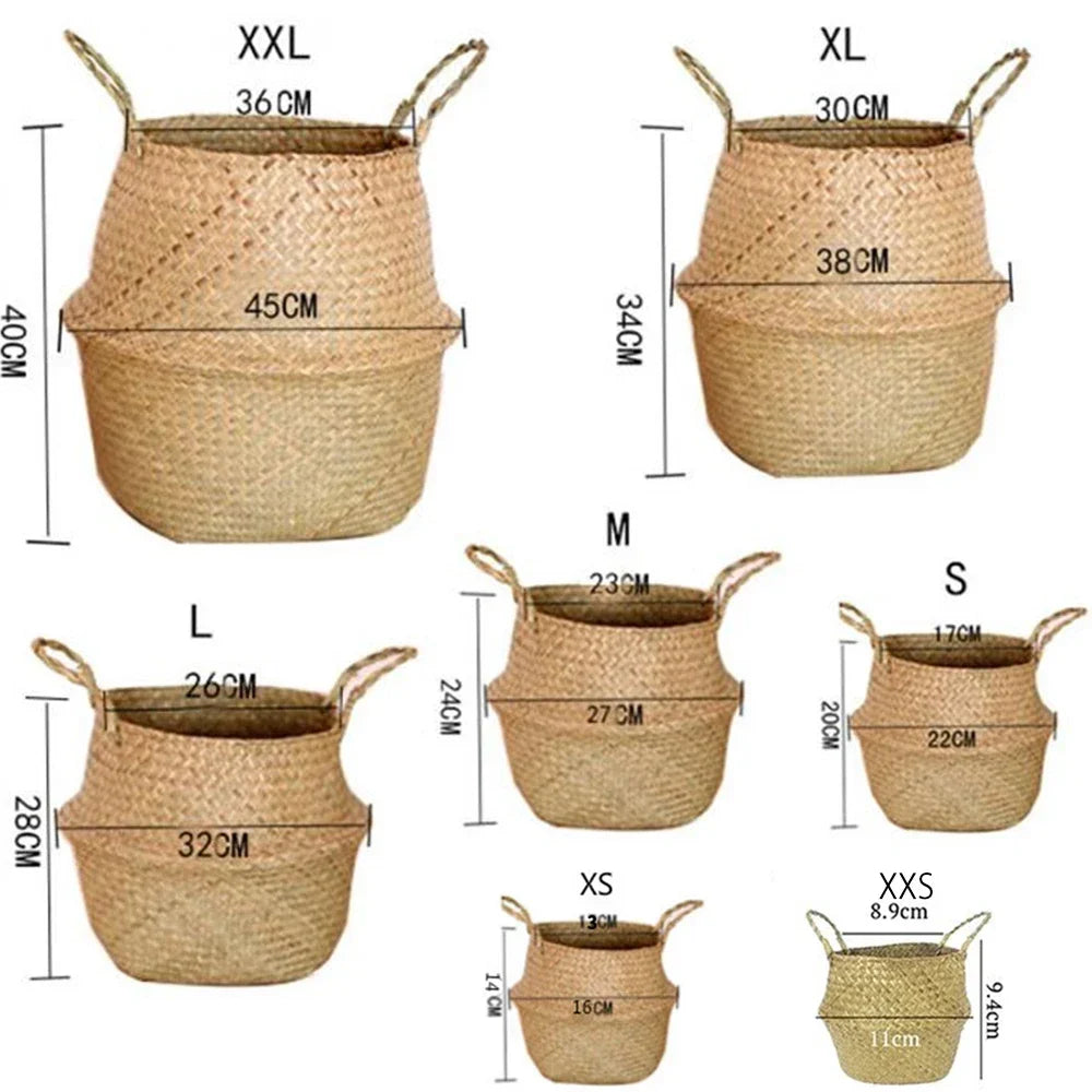 Seagrass Rattan Basket Foldable Wicker Organizer Handmade Plant Pot Laundry Bin Decorative Boho Style for Garden Home Decor | 3