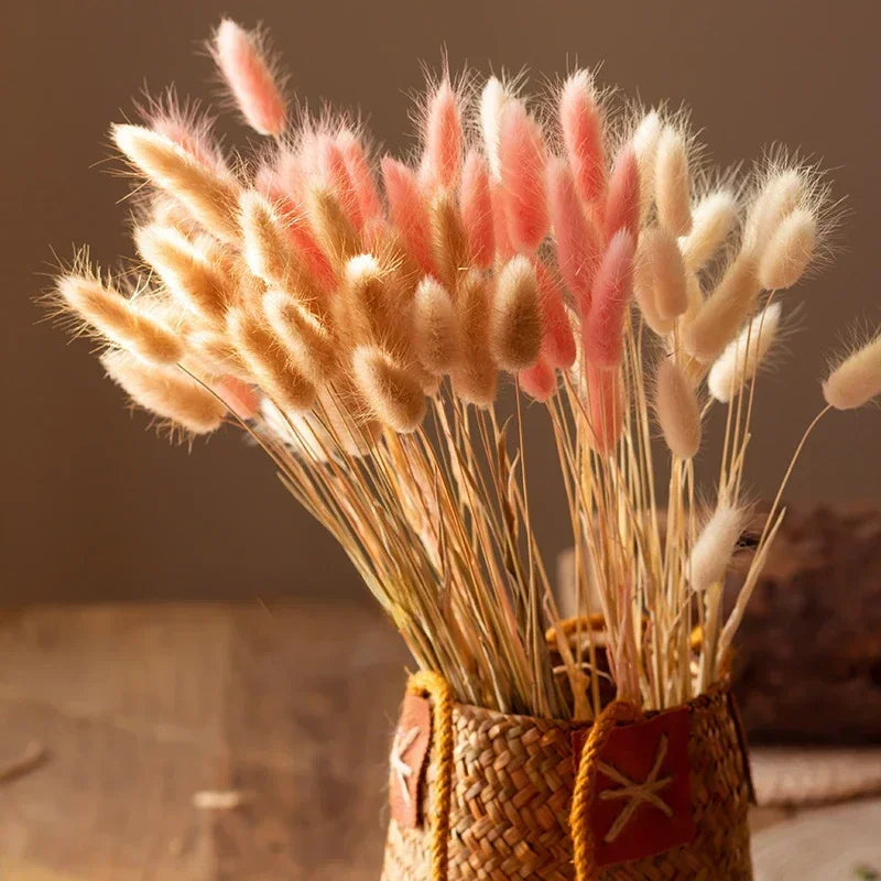 90pcs Boho Autumn Dried Flower Set 3 Colors Mix Colorful Artificial Natural Bunny Tails Grass Bouquets Interior Home Decoration | Color:B