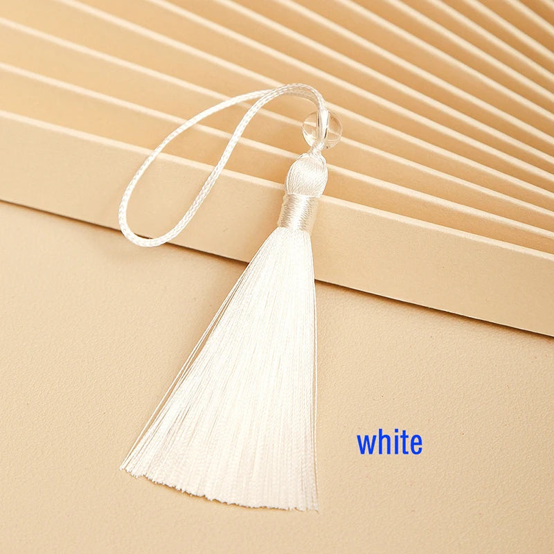 10pcs Tassels For Crafts Silky Tassel Handmade Soft Mini Tassels With Jade Beads for DIY Jewelry Making Bookmarks Crafts Decor | Color:white