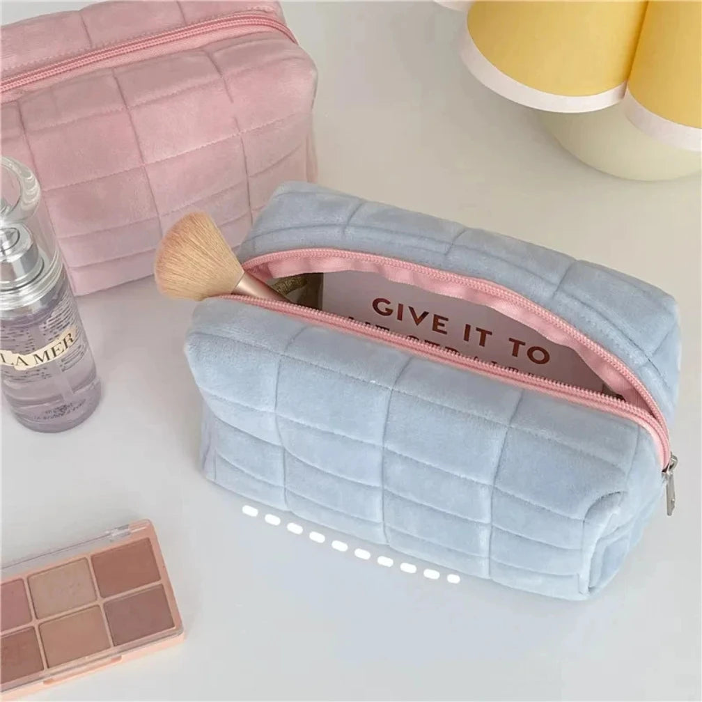 Solid Fur Cosmetic Storage Bag Large Women Zipper Makeup Organizer Handbag Stationery Pencil Case Travel Make Up Toiletry Punch | 3