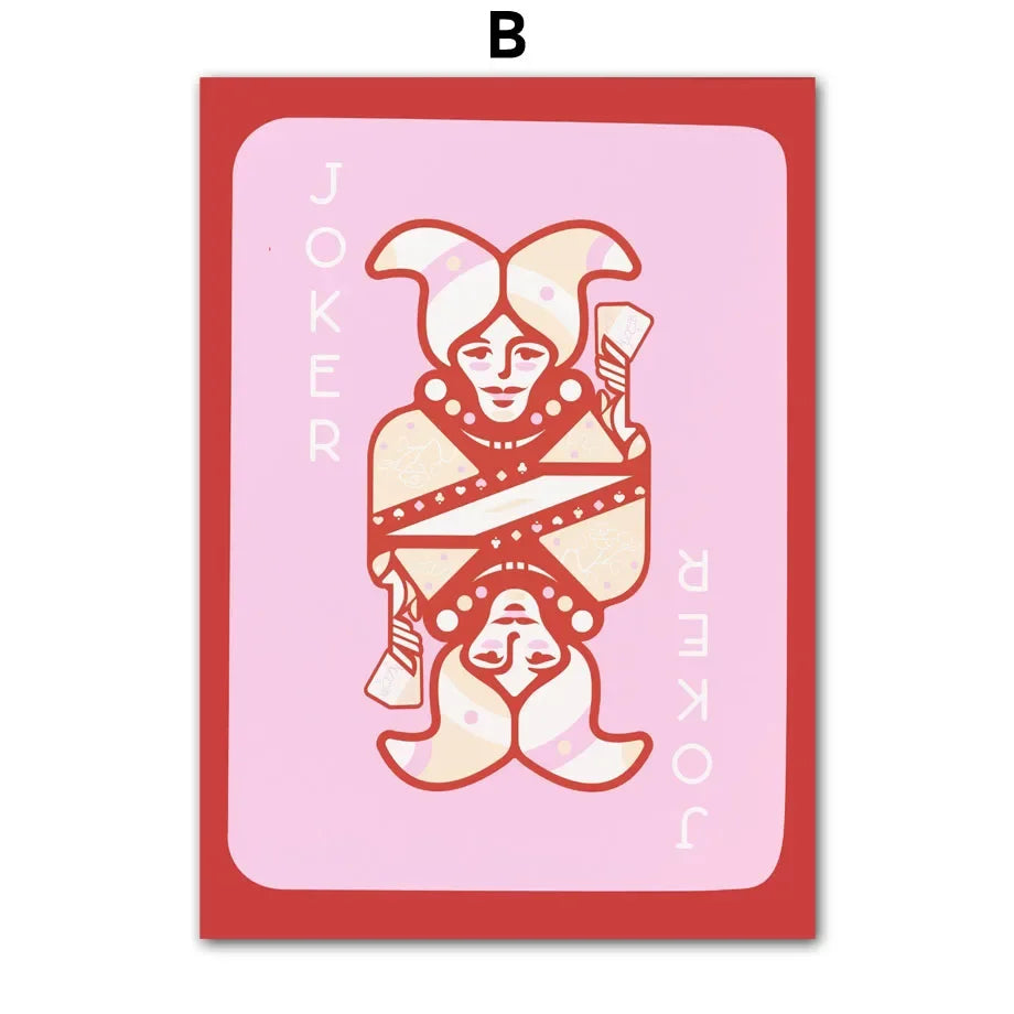 Pink Lucky Poker Queen Heart Dice Match Pop Y2k Art Living Room Home Decor Pastel Poster And Print Boho Wall Art Canvas Painting | Color:B